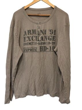 Armani Exchange Thermal Waffle Knit Henley Shirt Streetwear Military Gray XXL